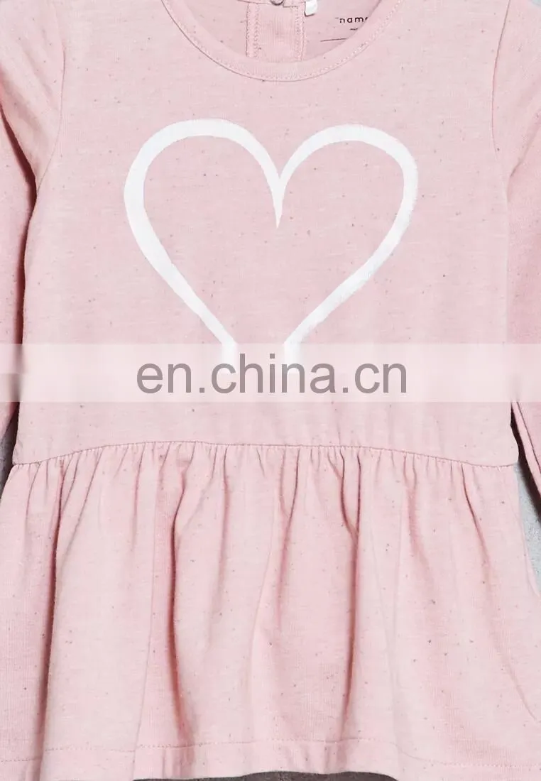 Latest Children Dress Designs Graphic Heart Printed Front Child Dress Wholesale Baby Clothes