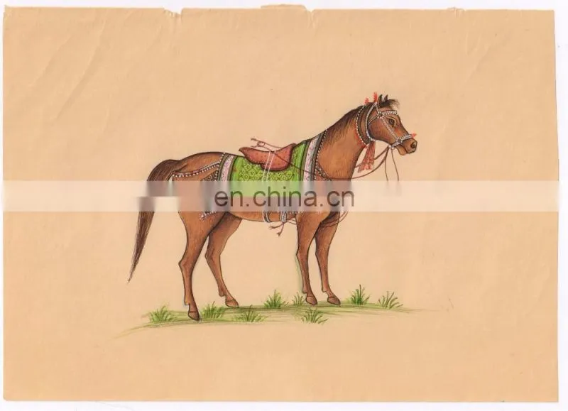 Handmade Miniature Painting Animal Horse Hand Painted Watercolor Original Paper Painting