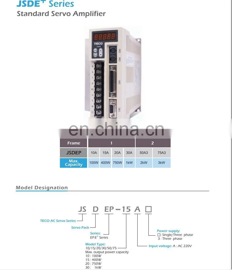 1kw Teco Servo Motor Drive JSMA-MB10ABK00+ JSDEP-30A Servo motor for Sewing Machine