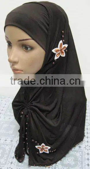 A569 Stylish islamic headscarf al amira square HEJAB pearl beaded flower two pieces MUSLIM HIJAB