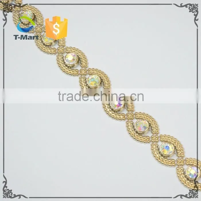 golden base with multi colors rhinestone trimming with wholesale price for lady shoes