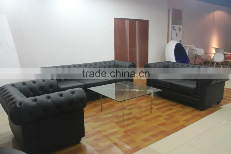 Replica wooden frame Chesterfield sofa set, Anonimo chesterfield sofa design, black color chesterfield sofa set for living room