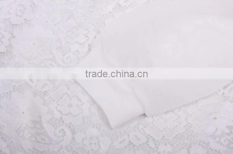 2015 women's T-shirt with long sleeves gauze splicing thin render unlined upper garment to bigger sizes Lace hollow out