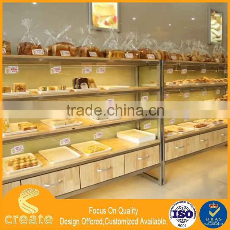 China portable retail bakery store wood bread display stand rack
