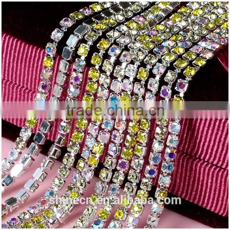 Factory direct multicolor diy AB rhinestone YIWU Wholesale Hot Sale Hot fix Strong glue silver close Rhinestone cup chain