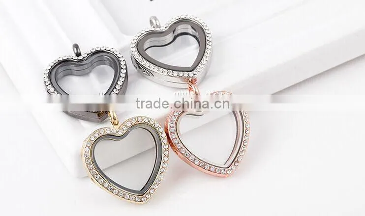 Smooth heart various locket yiwu jewelry manufacturer fashion jewelry with full crystal rhinestone