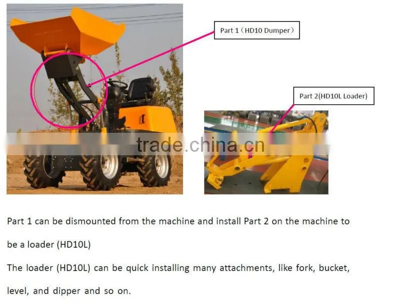 mini wheel loader 4wd,load 1.0ton,can change to dumper easily