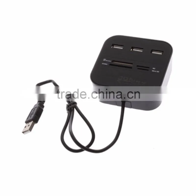 All in One Multi-card Card Reader with 3 ports USB 2.0 hub Combo for MMC/M2/MS Wholesale