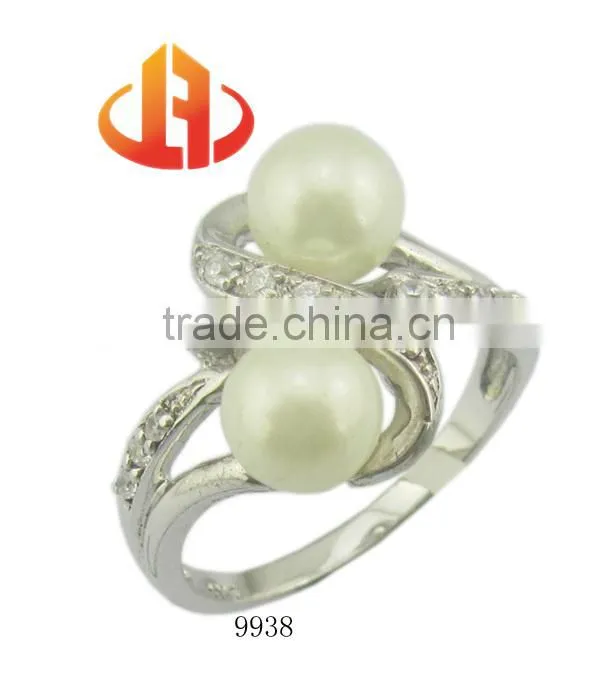 Hot seller 925 silver rhotium plated pearl jewelry ring