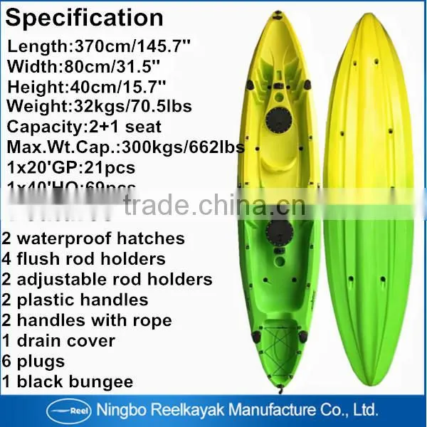 Chinese supplier three persons sit on fishing paddle kayak