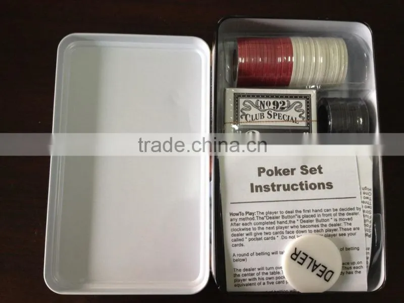 Poker Chips in inside white tin box/ NO Window