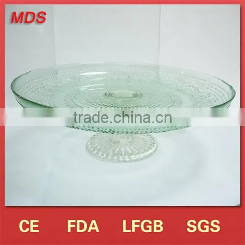Green Glass Cake Plate With White Stand