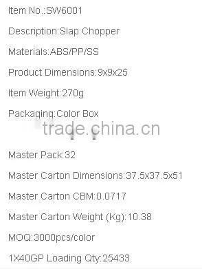 2016 Hot Selling Kitchenware Slap Chop Manual Onion Chopper