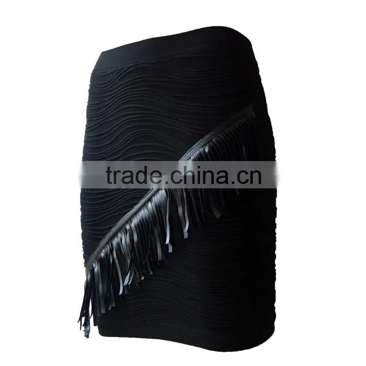 2016 fashion tassel black pencil skirt knee