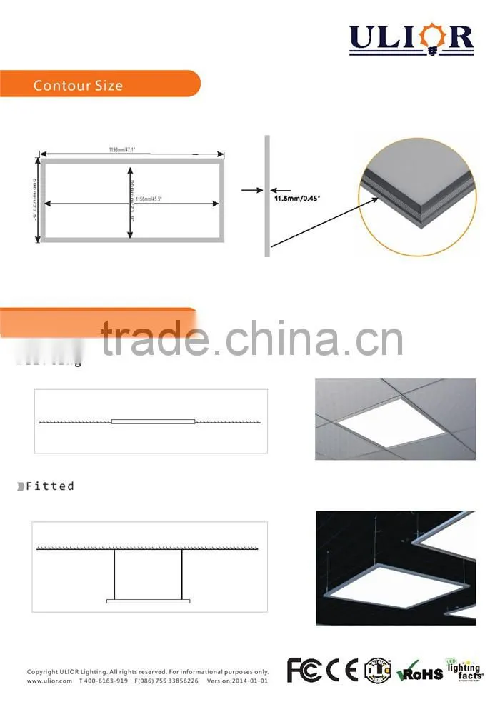 P2-173C DLC LED panel light 1200x600 wholesalers Ultra Thin Glare-Free Edge-Lit LED Light Panel 2x4, White, 2014
