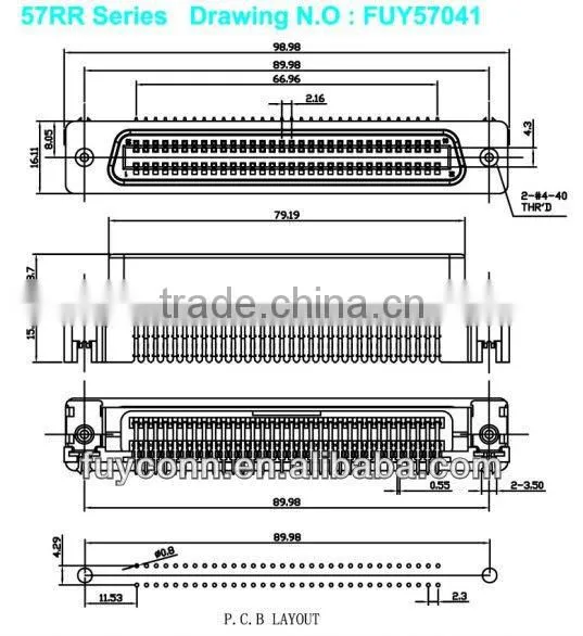 57 Series Centronics 64 Pin Right Angle Type Female Socket 32 Pairs Connector PCB Mounting