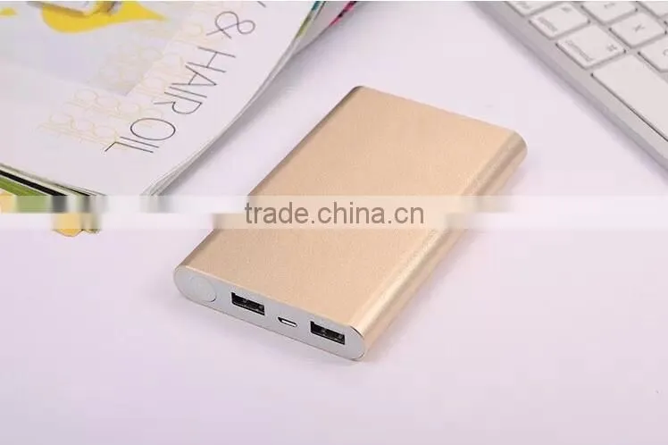 Slim design 10000mAh dual usb output mobile phone power bank charger with custom laser engraving logo and gift box package