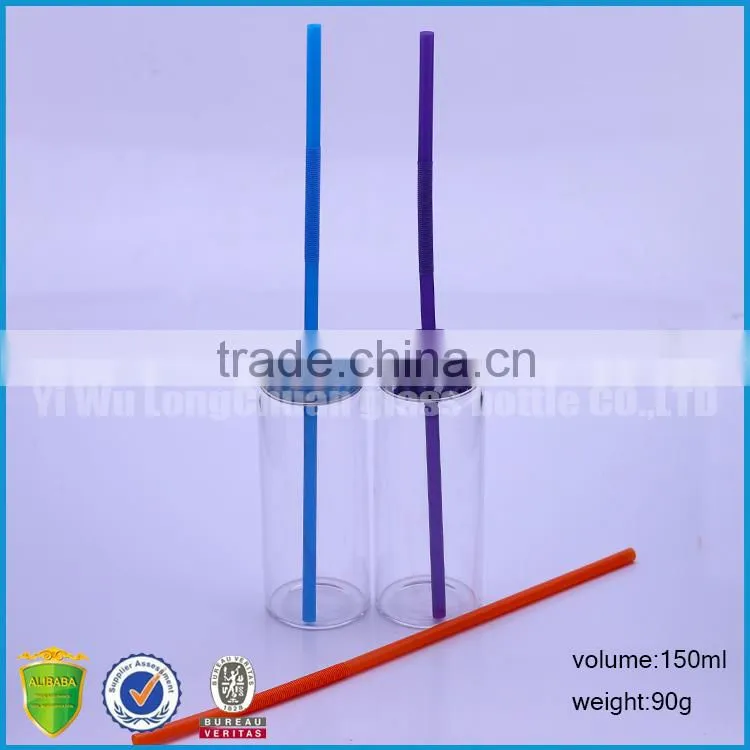 150ml glass juice bottle with disposable straw