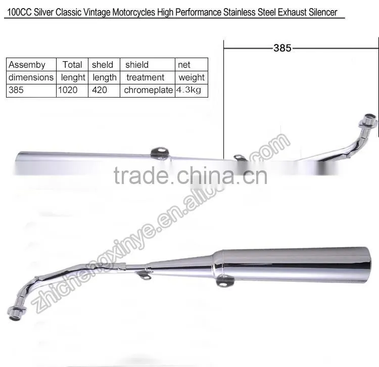 100CC Silver Classic Vintage Motorcycles High Performance Stainless Steel Exhaust Silencer