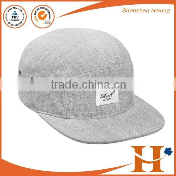 2016 blue canvas woven label 5 panel strap back cap