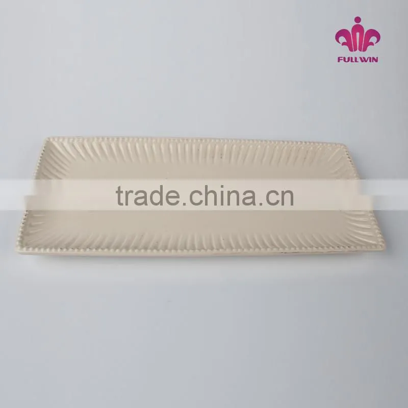 New Ceramic Dinner serving Retangle Platter White/Cream/Green color