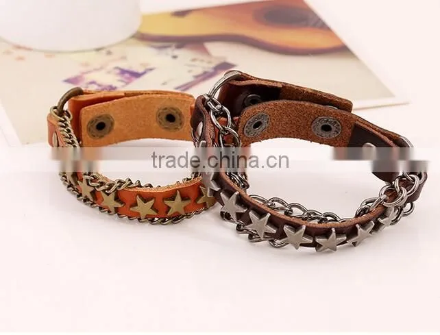 Punk Cool Men Womens Wide Genuine Leather Belt Bracelet Cuff Wristband Bangle
