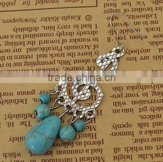 Vintage Music Notes Shape Turquoise Pendant Earrings Jewelry For Women
