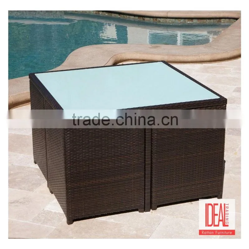 Outdoor swimming pool party square table and rattan arm chair wicker garden furniture