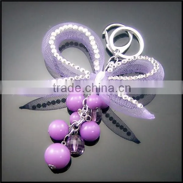 Cheap high quality jeweled rhinestone keychains crystal keyrings bead keychain