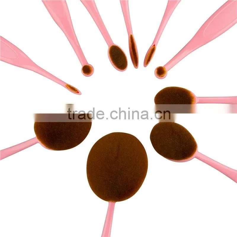 10pcs Beauty Pink color Foundation Power oval makeup brush set