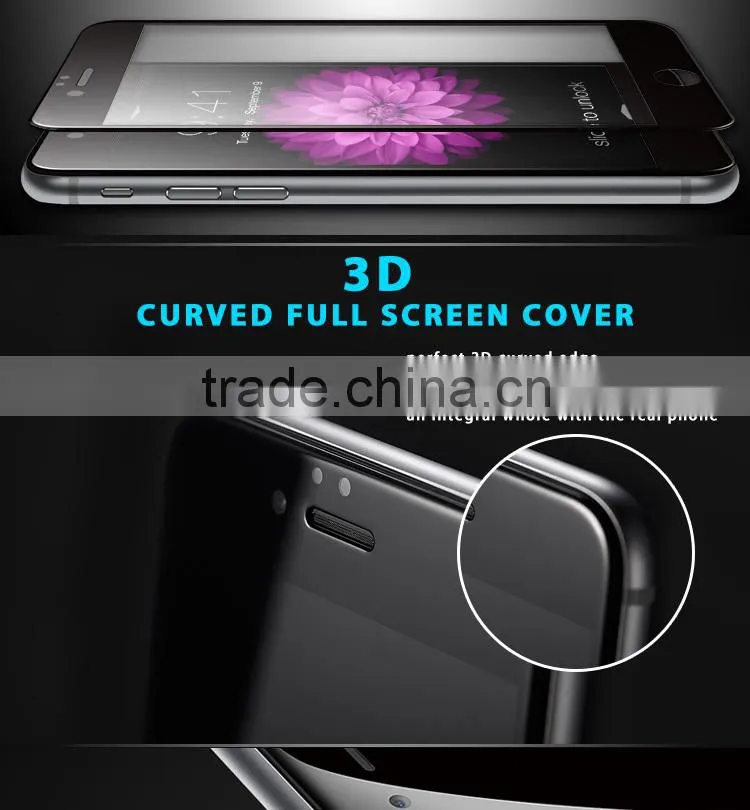 3D curved full screen cover tempered glass screen protector for iPhone 6s, curved edge glass for s6 edge and edge plus