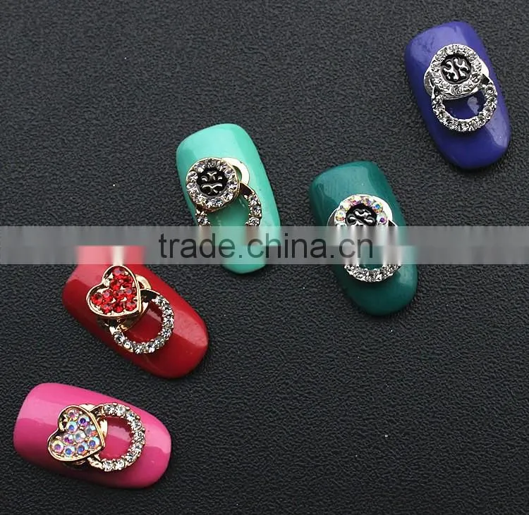 strong quality heart design shining rhinestone and zircon metal jewelry for DIY nail art