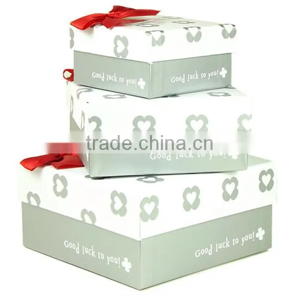 Silver Heart With Red Bow 3pcs Set Gift Box