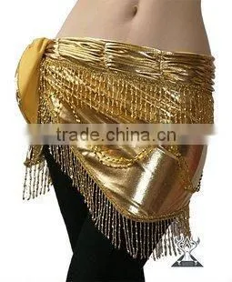 Wuchieal Golden and Silver Beaded and Tassel Belly Dance Hip Scarf QC0441