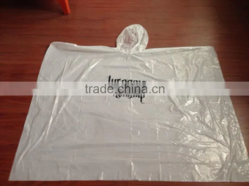 Virgin disposable plastic rain poncho with 0.015mm-0.03mm thickness