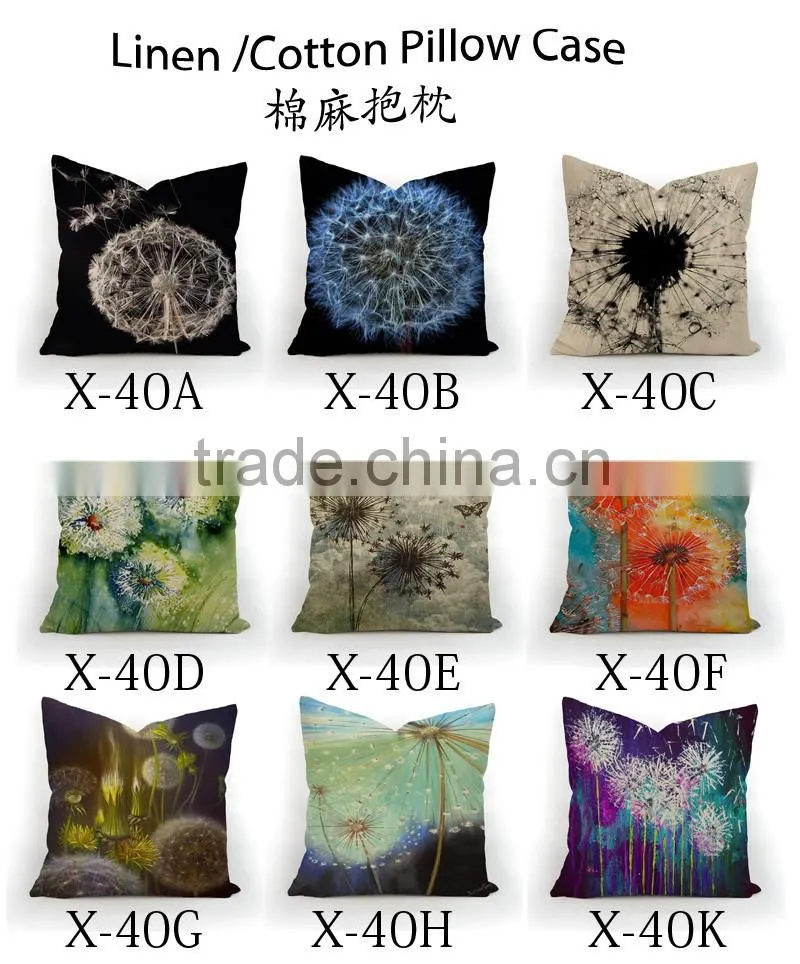 Plain linen/cotton dandelion design print sofa decor pillow case