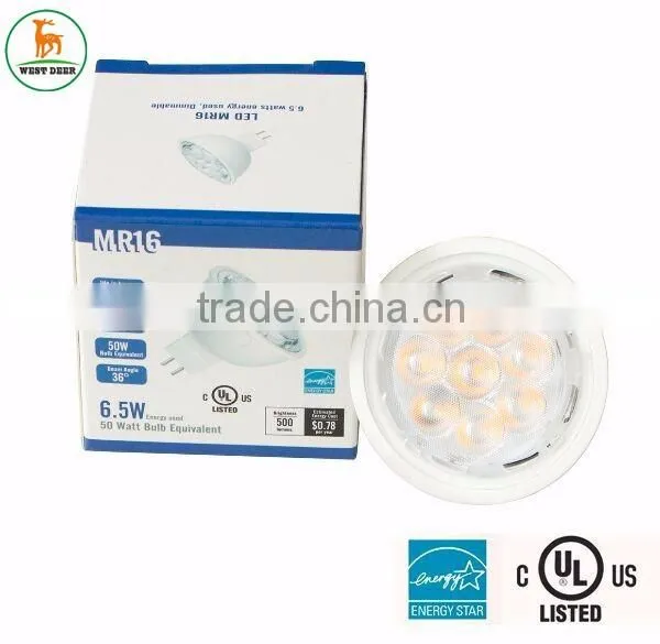 WestDeer Indoor led light UL approved energy saving E26 base led spotlight 6.5W mr16 decoration lighting for living room ceiling