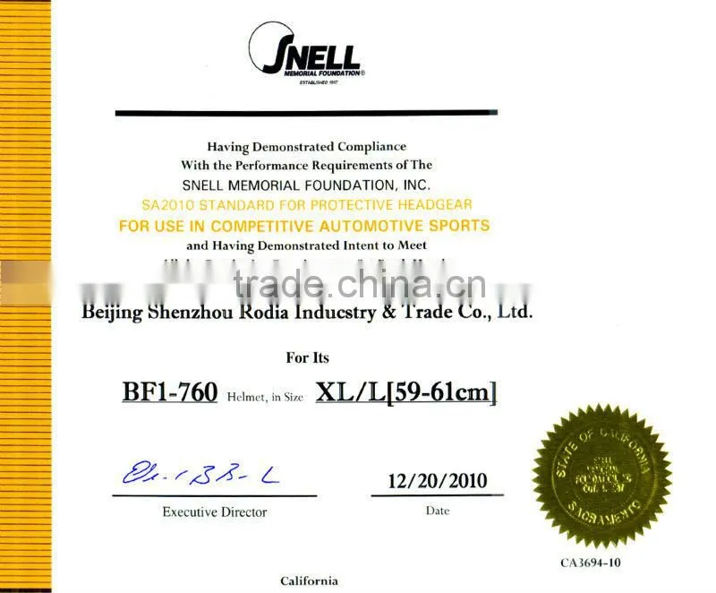Full Face Helmet with SNELL M2010 & SNELL SA 2010 standard BF1-760