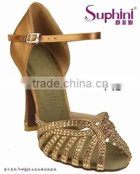 satin with Rhinestone/Crystal /stone profession and fashion standard latin dance shoes
