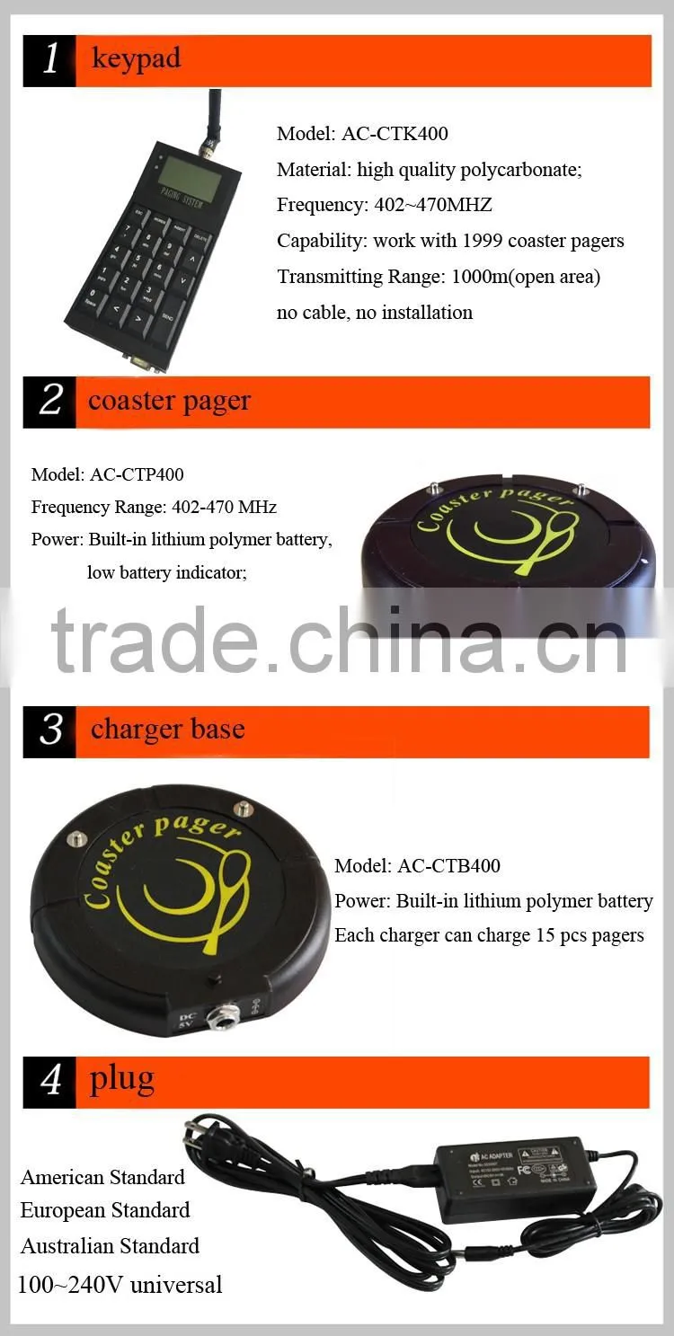 CE easy use mini waterproof high quality long signal range restaurant paging system