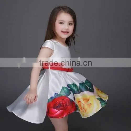 latest flower printed Princess dress baby girls party wear dress cheap selling hand made baby girl dress