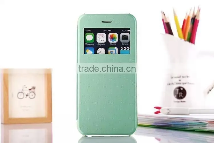 hidden window view super slim flip case for iphone 6 4.7 inch custom is available, for iphone 6 window view case with stand