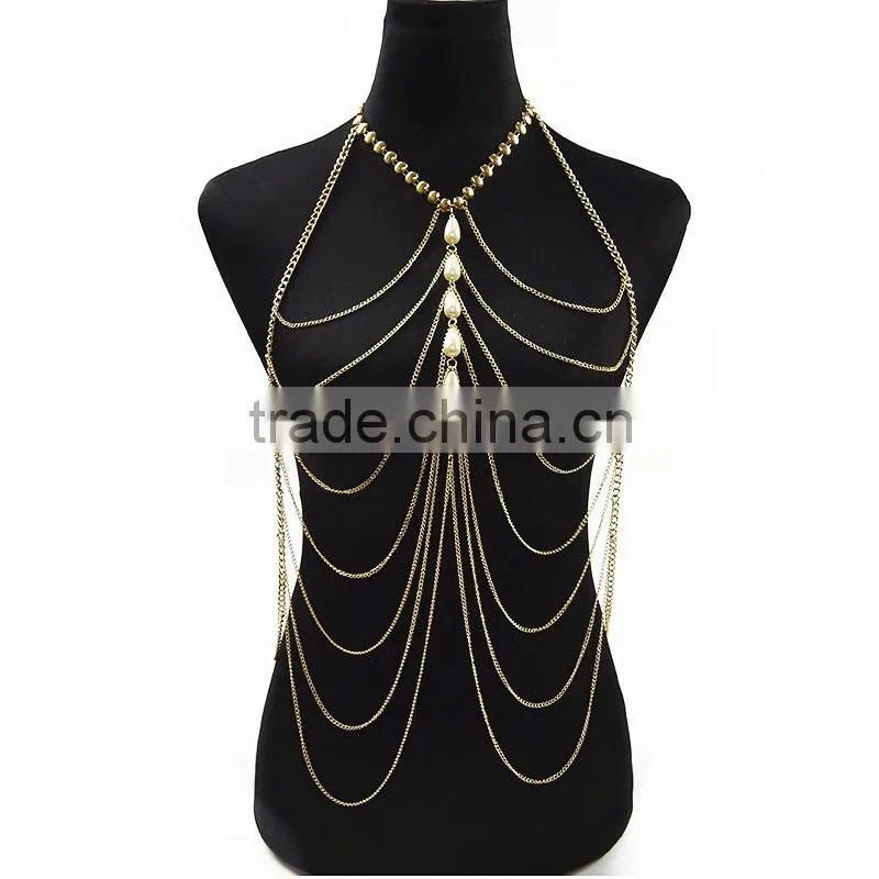 Luxury tassel pearl sexy body chain