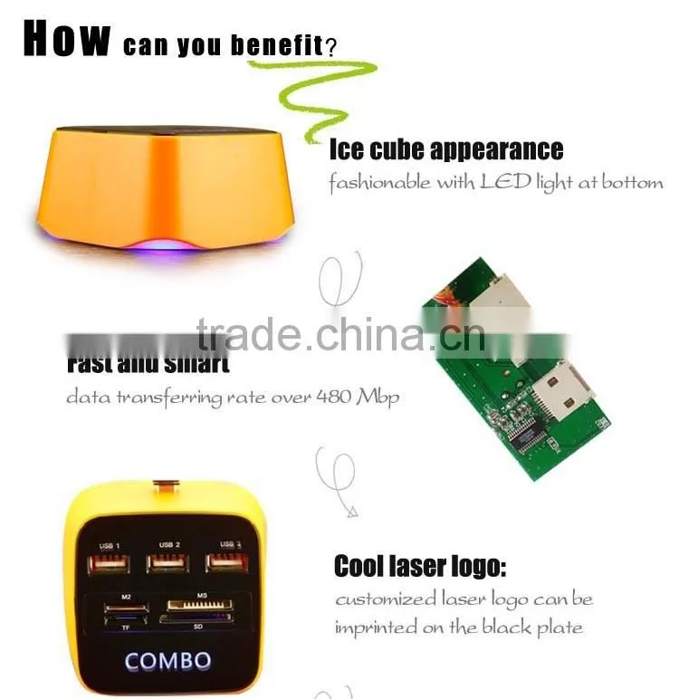 2016 US best selling 3 port HUB Combo USB 2.0 Card reader USB 2.0