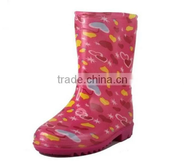 Pink loving heart pattern girls PVC rain boots cheap PVC boots