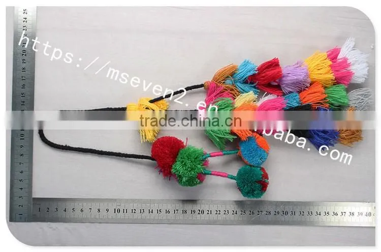 Hot selling colorful pom pom ball cotton tassel cord for decoration