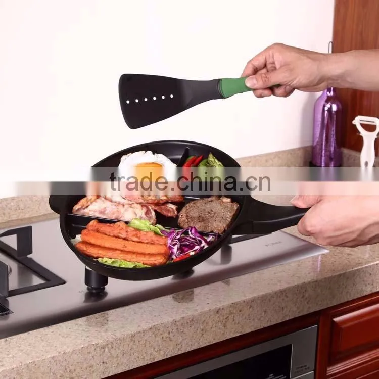 4 Section Round Egg Skillet Divided Master Aluminium Fry Cooking Grill Non Stick Pan