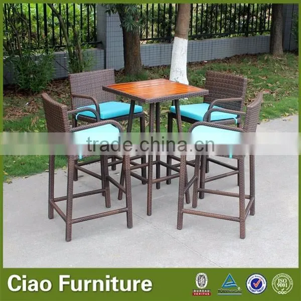 Outdoor high bar table with teak wood top