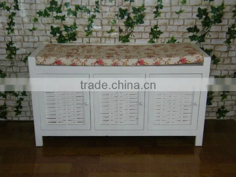 new design wooden shoe cabinet design with a chair to sit on