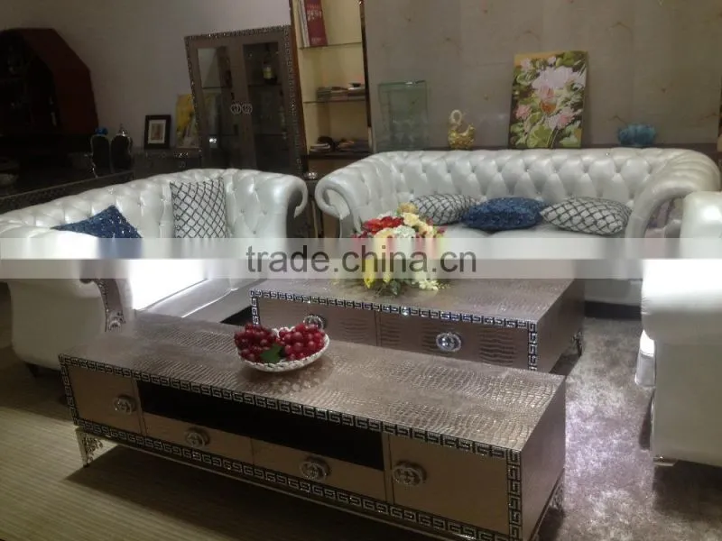 2015 newest white genuine leather sofa designs for living room furniture SF065